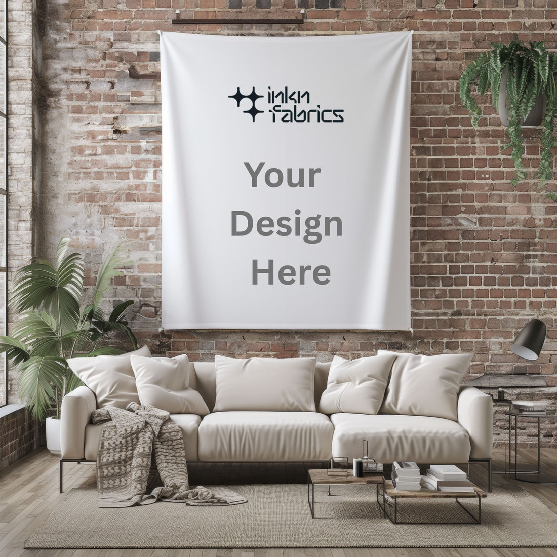 Large custom wall tapestry with high-resolution fabric printing.
