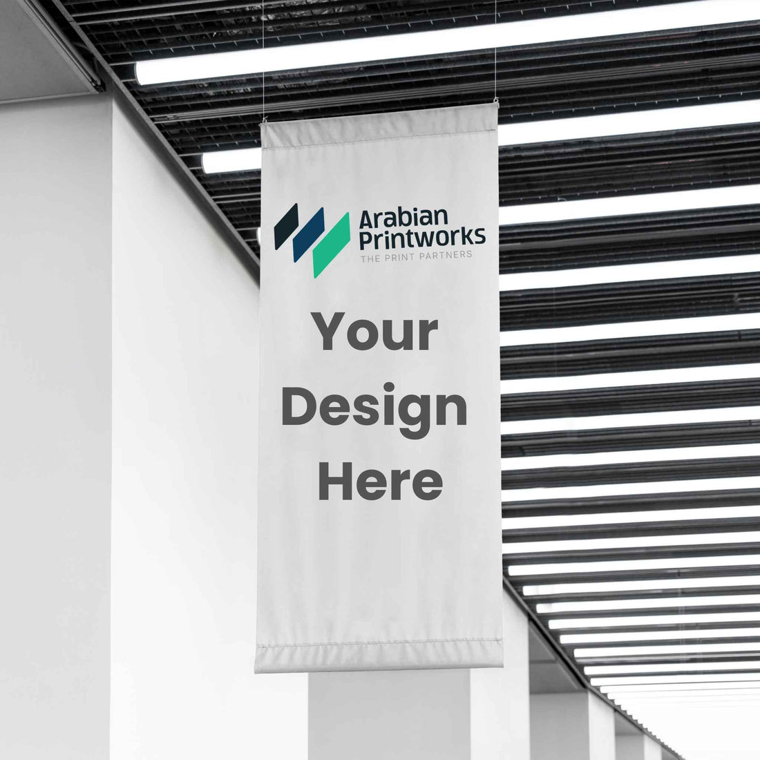 Custom flag featuring a logo with high-resolution fabric printing.
