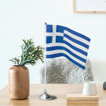 Custom table flag featuring high-resolution fabric printing.
